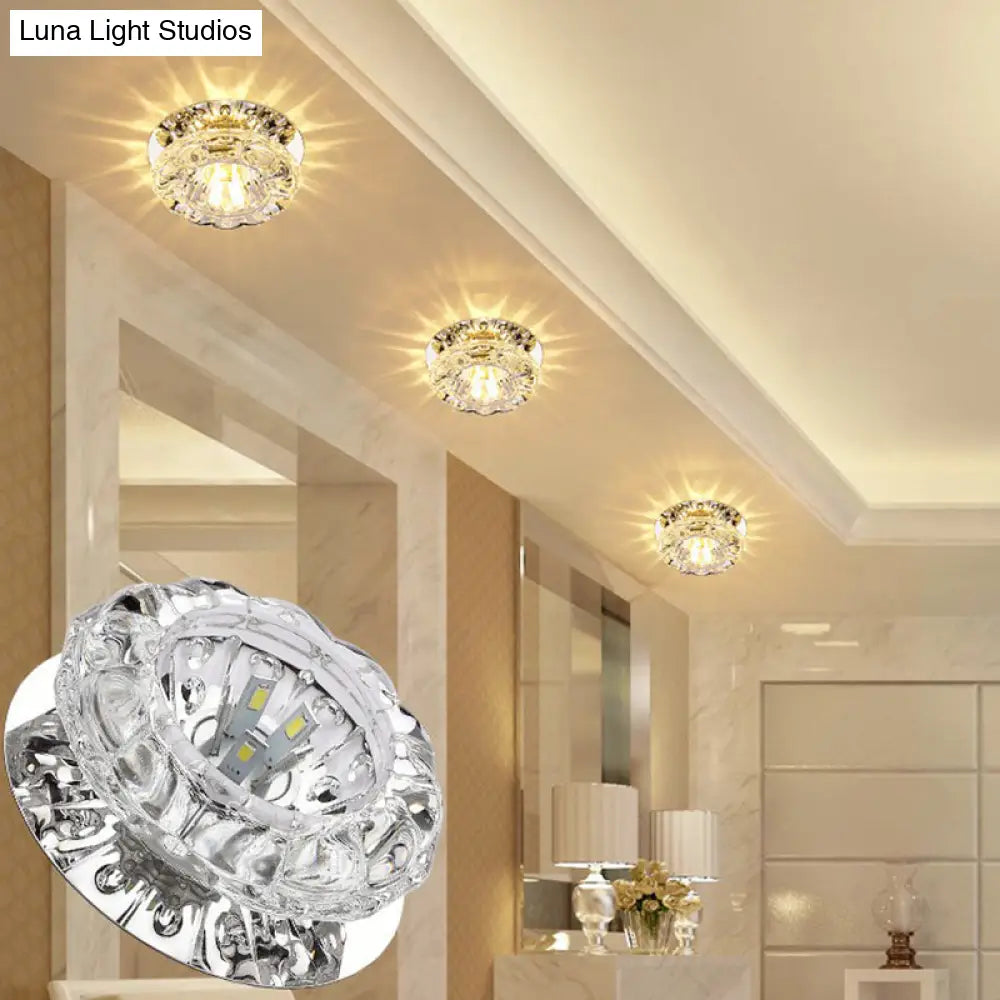 Clear Crystal Flower Led Flush Mount Light For Hallway Ceiling