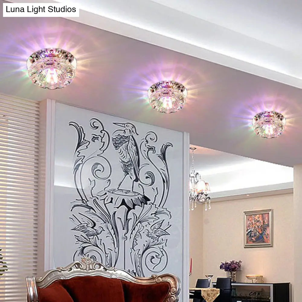 Clear Crystal Flower Led Flush Mount Light For Hallway Ceiling