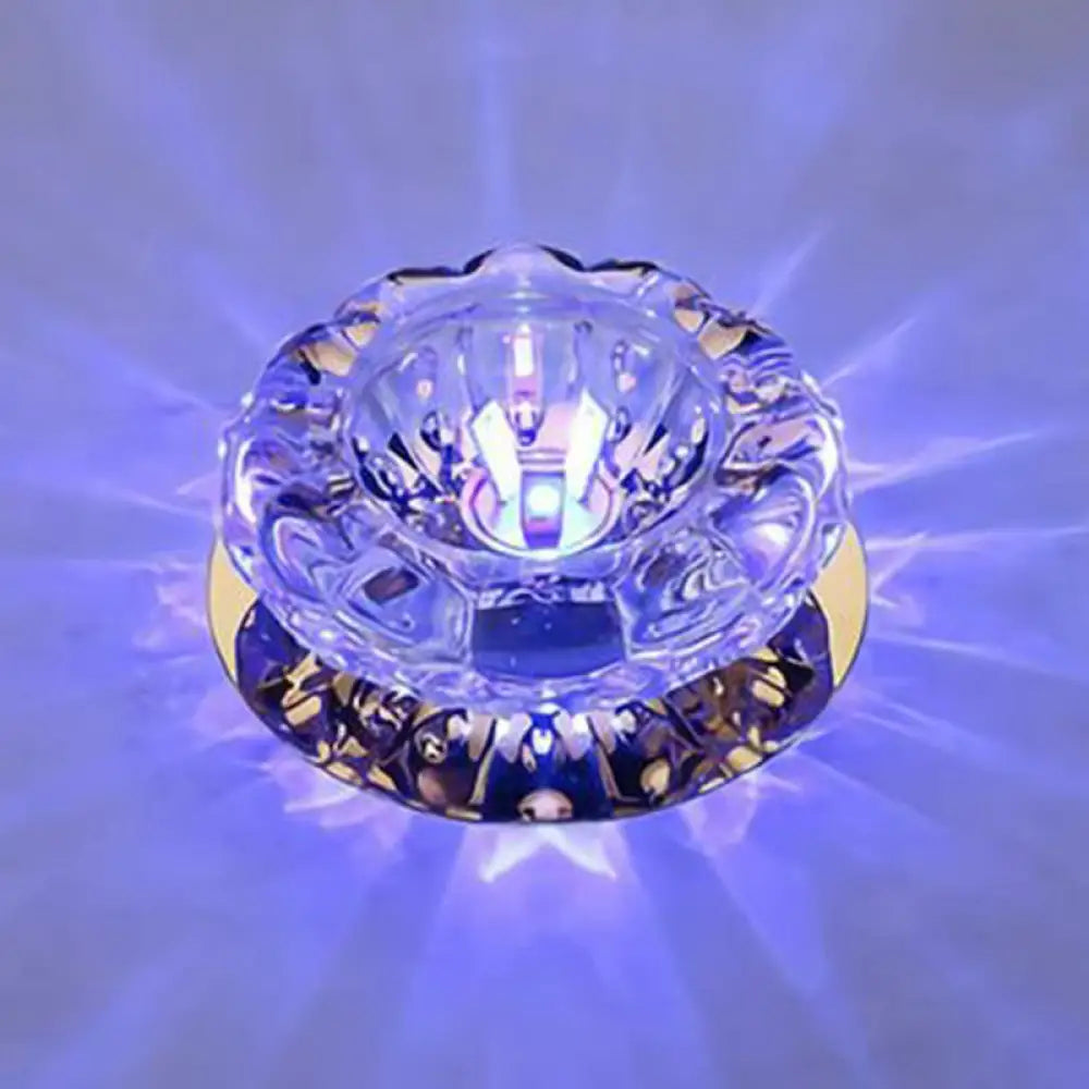 Clear Crystal Flower Led Flush Mount Light For Hallway Ceiling / 3W Blue