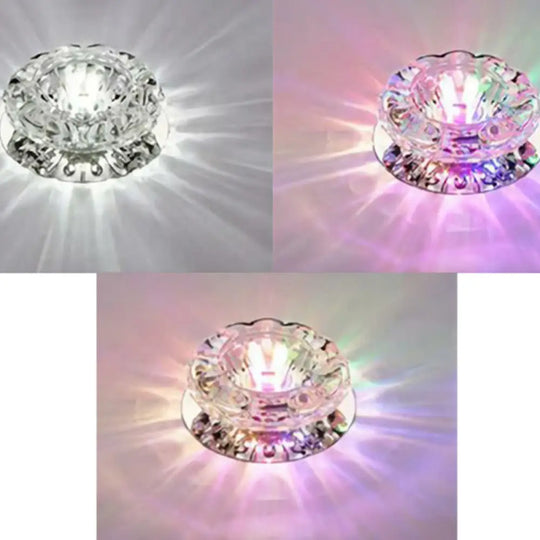 Clear Crystal Flower Led Flush Mount Light For Hallway Ceiling / 3W Third Gear