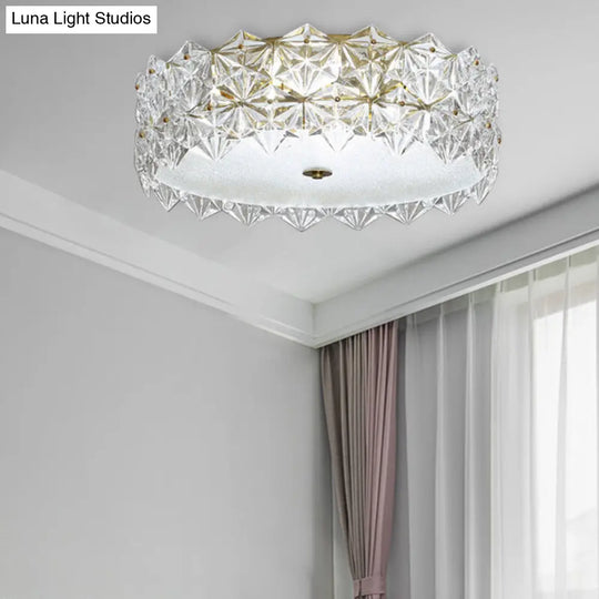 Clear Crystal Flush Ceiling Light - Contemporary Round Bedroom Lighting / 16