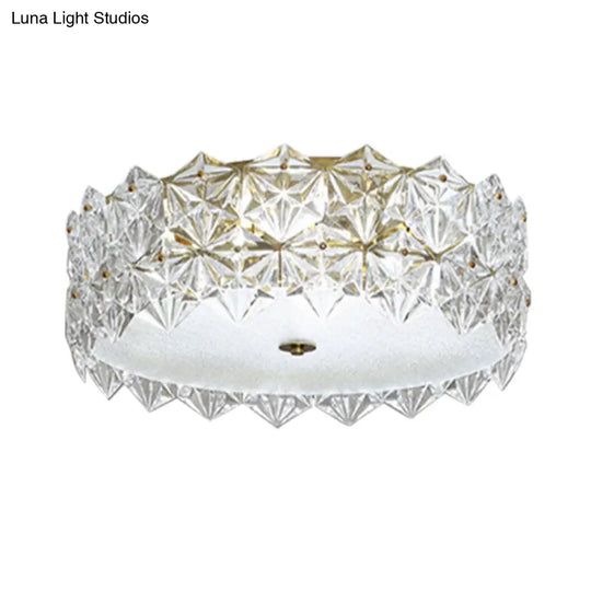 Clear Crystal Flush Ceiling Light - Contemporary Round Bedroom Lighting