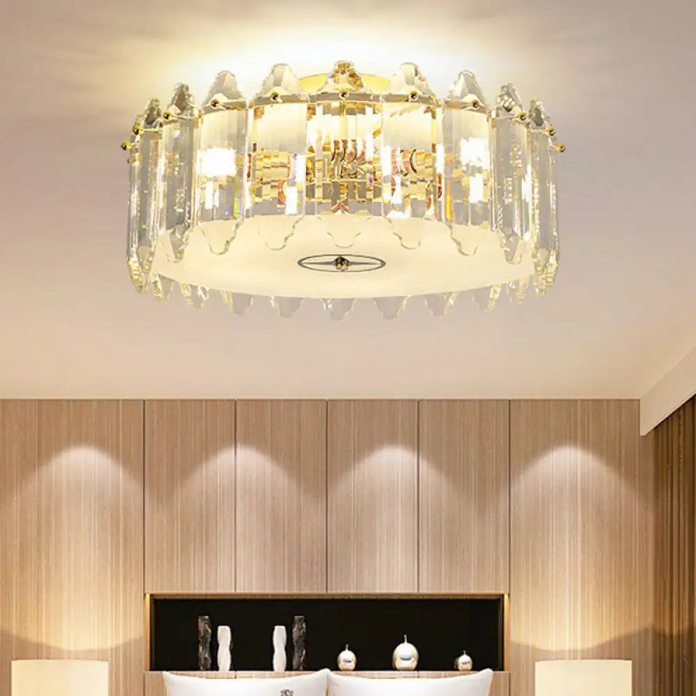 Clear Crystal Flush Mount Ceiling Light Fixture - Elegant 6 - Light Lighting For Bedroom