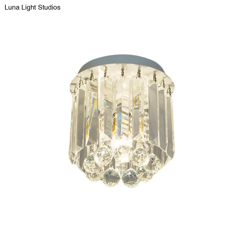 Clear Crystal Flush Mount Ceiling Light In White For Luxurious Foyer Décor