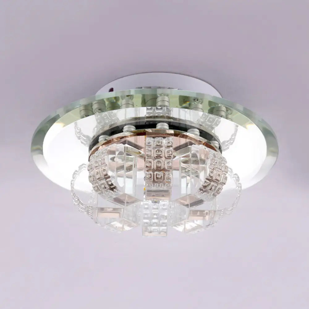 Clear Crystal Flush Mount Ceiling Light - Round Fixture / Warm