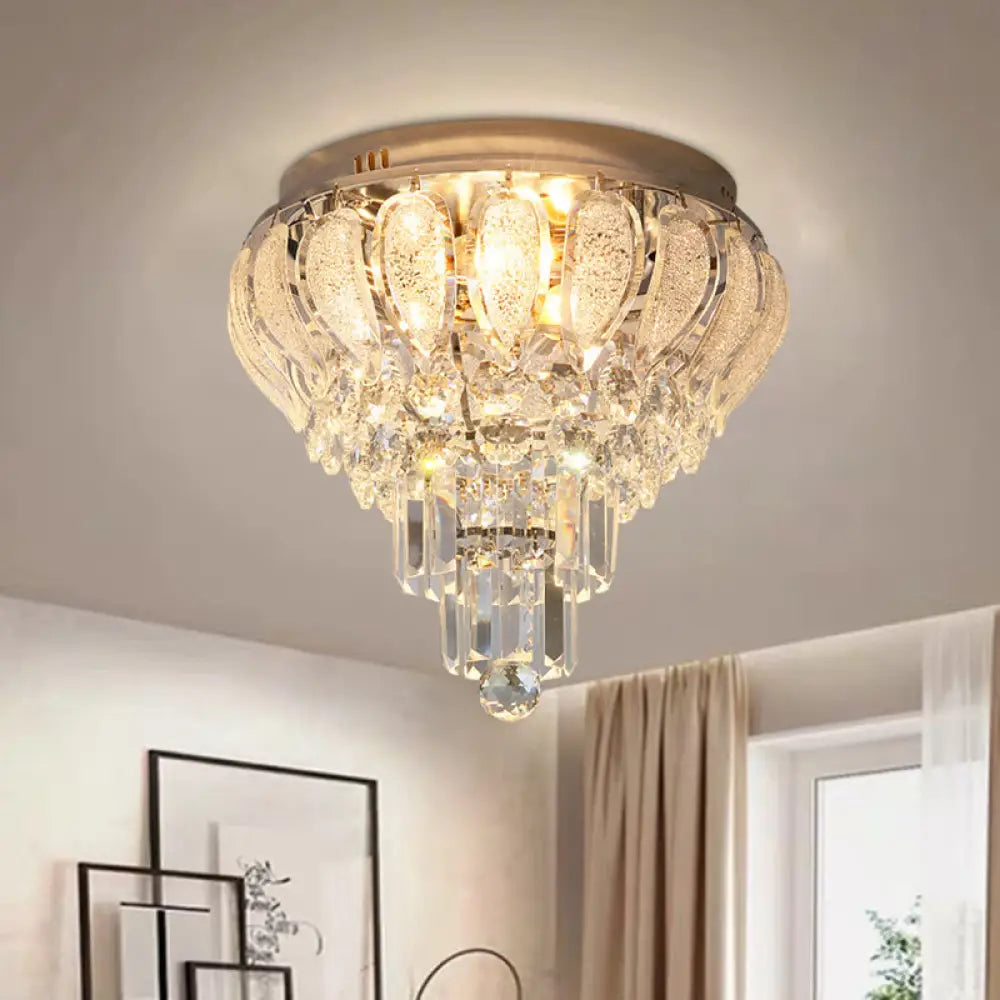 Clear Crystal Flushmount Lighting - Minimalistic 5 - Bulb Floral Ceiling Flush Mount For Bedrooms