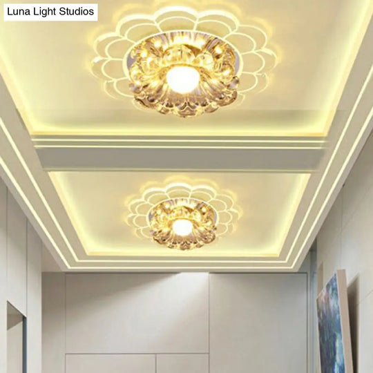 Clear Crystal Hallway Led Flush Ceiling Light – Modern Blossom Shape For A Stylish Look