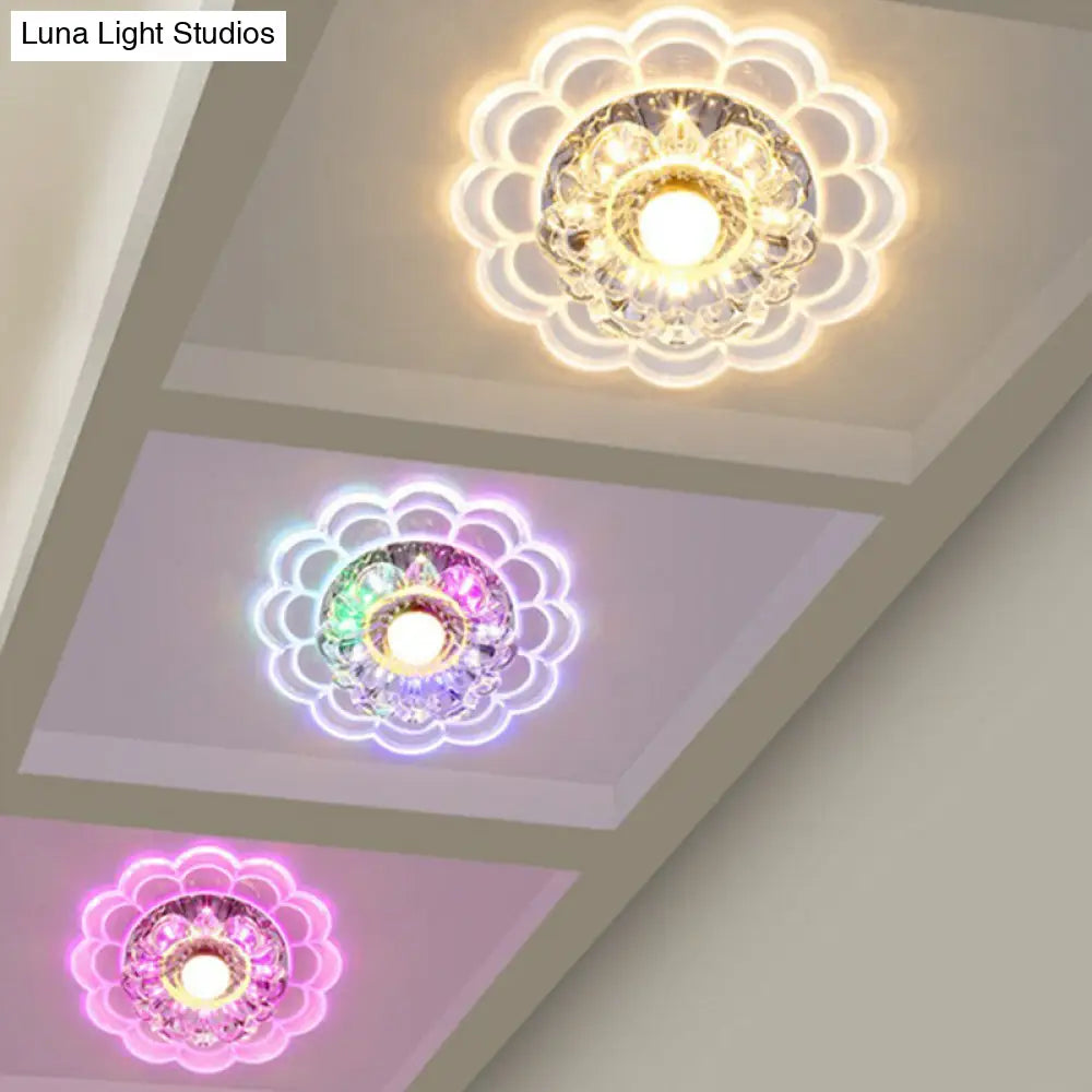 Clear Crystal Hallway Led Flush Ceiling Light Modern Blossom Shape For A Stylish Look / 9W 7 Color