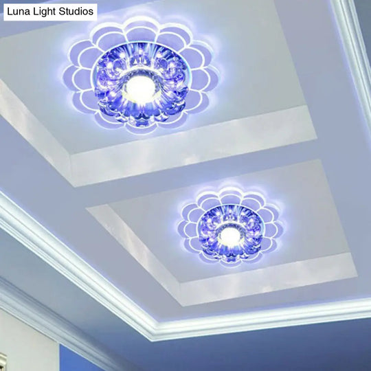 Clear Crystal Hallway Led Flush Ceiling Light Modern Blossom Shape For A Stylish Look / 9W Blue