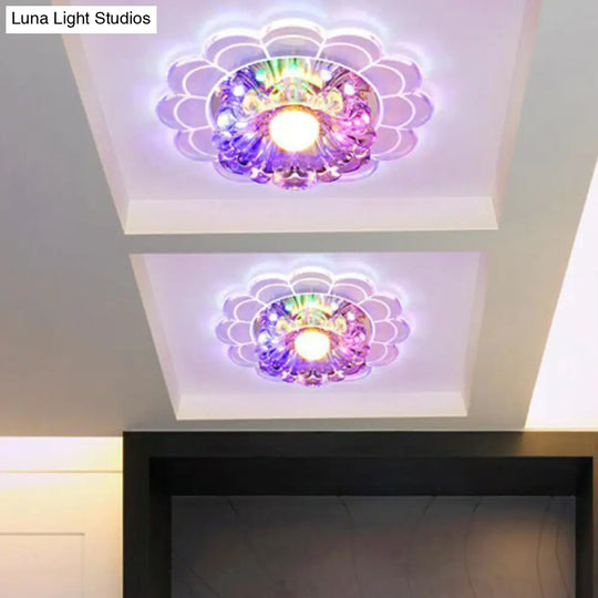 Clear Crystal Hallway Led Flush Ceiling Light Modern Blossom Shape For A Stylish Look / 9W Multi