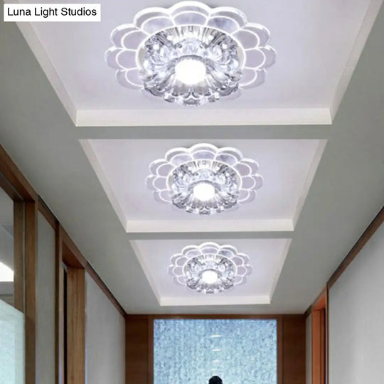 Clear Crystal Hallway Led Flush Ceiling Light Modern Blossom Shape For A Stylish Look / 9W White