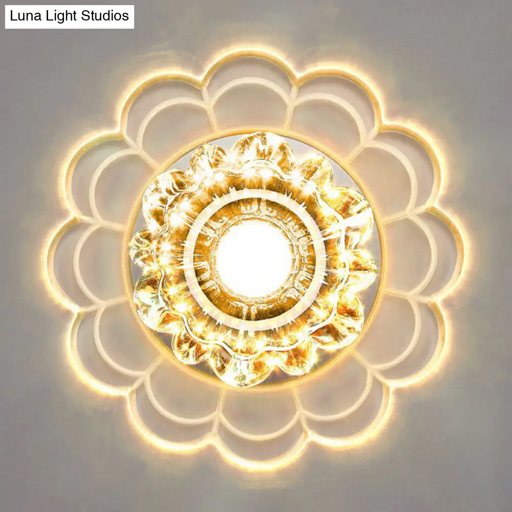 Clear Crystal Hallway Led Flush Ceiling Light Modern Blossom Shape For A Stylish Look / 9W Warm