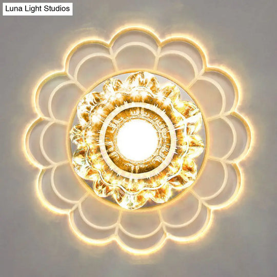 Clear Crystal Hallway Led Flush Ceiling Light Modern Blossom Shape For A Stylish Look / 9W Warm