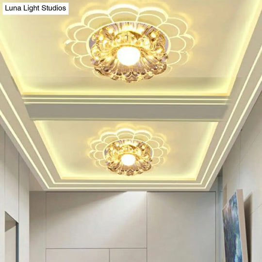 Clear Crystal Hallway Led Flush Ceiling Light Modern Blossom Shape For A Stylish Look