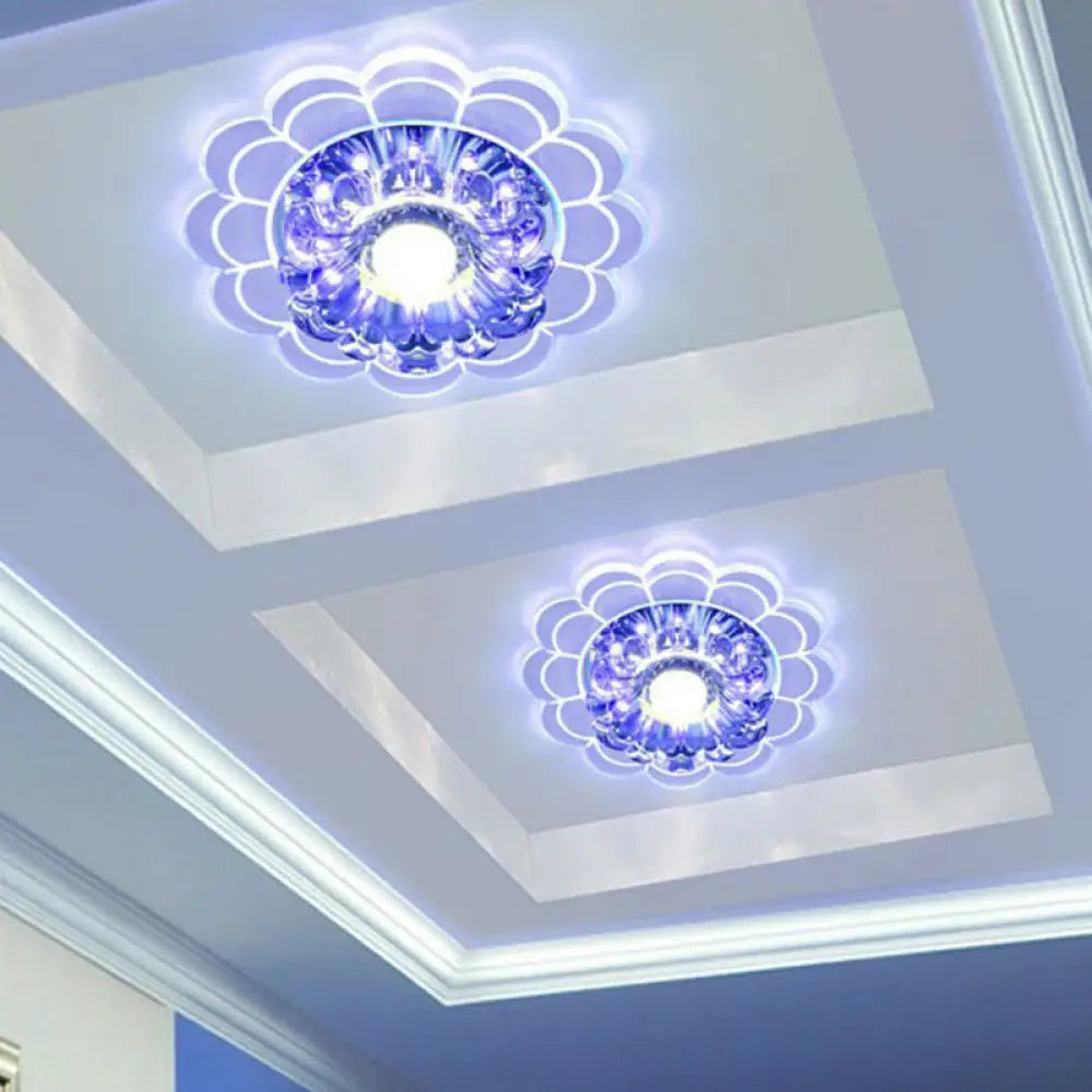 Clear Crystal Hallway Led Flush Ceiling Light – Modern Blossom Shape For A Stylish Look / 9W Blue