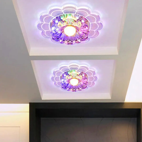 Clear Crystal Hallway Led Flush Ceiling Light – Modern Blossom Shape For A Stylish Look / 9W