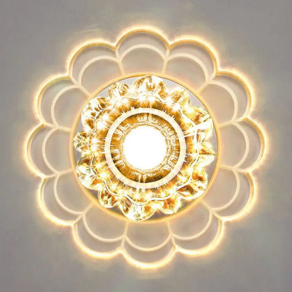 Clear Crystal Hallway Led Flush Ceiling Light – Modern Blossom Shape For A Stylish Look / 9W Warm