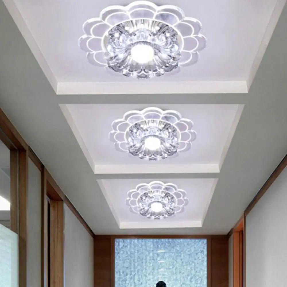 Clear Crystal Hallway Led Flush Ceiling Light – Modern Blossom Shape For A Stylish Look / 9W White