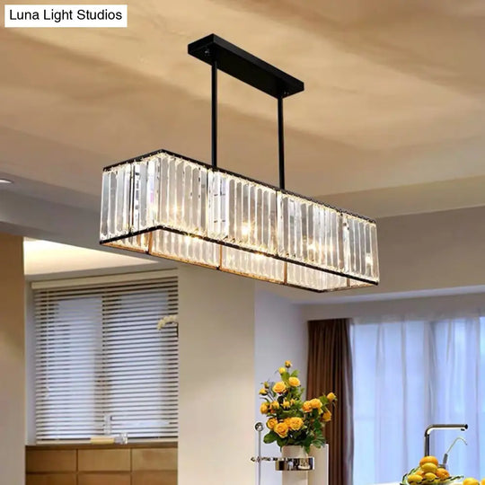 Clear Crystal Island Pendant Light - Minimalistic Rectangular Design 4 Heads Ideal For Living Room