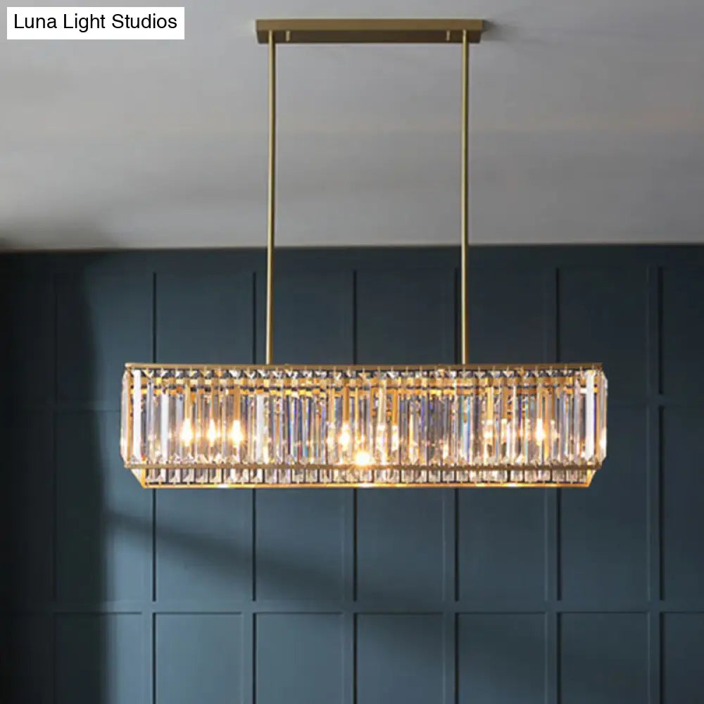 Clear Crystal Island Pendant Light - Minimalistic Rectangular Design 4 Heads Ideal For Living Room