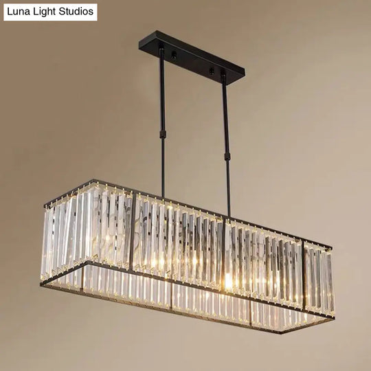 Clear Crystal Island Pendant Light - Minimalistic Rectangular Design 4 Heads Ideal For Living Room