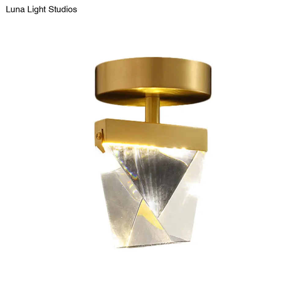 Clear Crystal Led Brass Cube Semi - Flush Mount Light Fixture For Contemporary Corridors