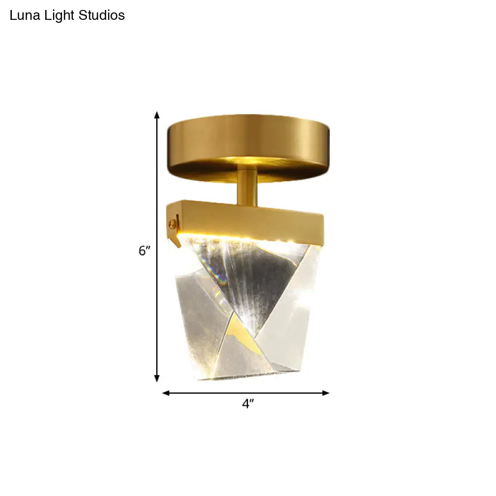 Clear Crystal Led Brass Cube Semi - Flush Mount Light Fixture For Contemporary Corridors