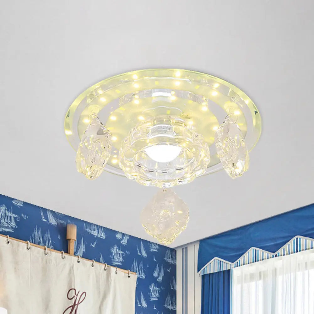 Clear Crystal Led Ceiling Light For Modernist Foyer - Flush Mount Fixture