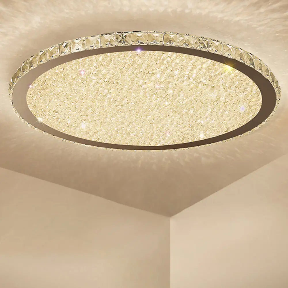 Clear Crystal Led Ceiling Light With Stainless - Steel Artistic Design / 14’ Remote Control