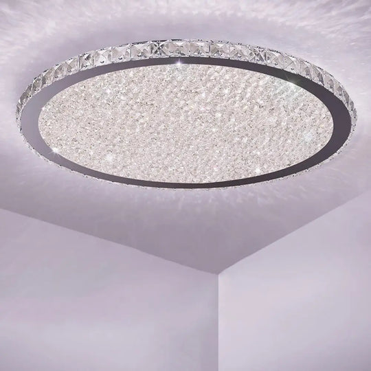 Clear Crystal Led Ceiling Light With Stainless - Steel Artistic Design / 14’ White