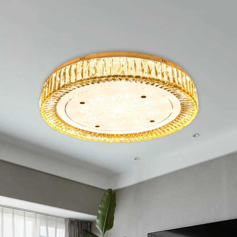 Clear Crystal Led Drum Flush Mount Light | Modern Chrome Ceiling Lamp For Bedroom