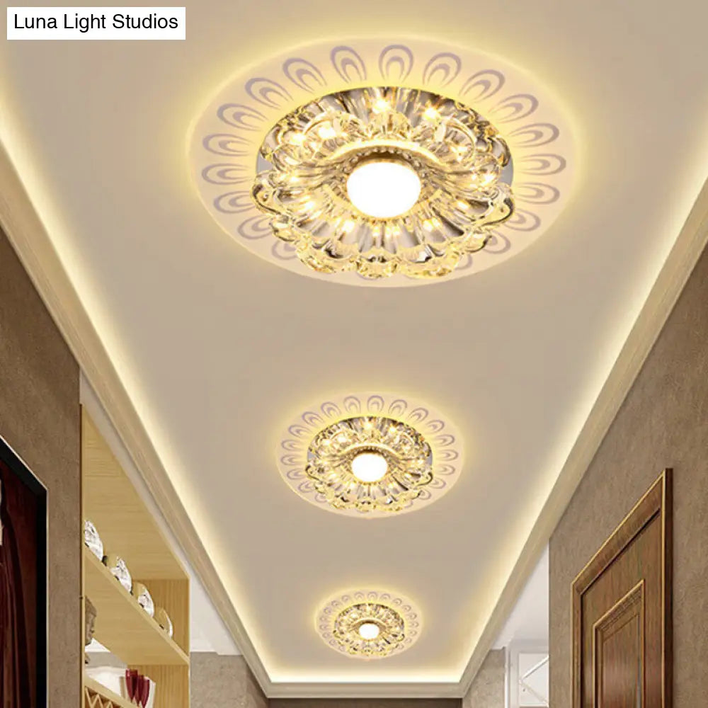 Clear Crystal Led Flush Mount Ceiling Lamp In Warm/White Light - Modernistic Bloom