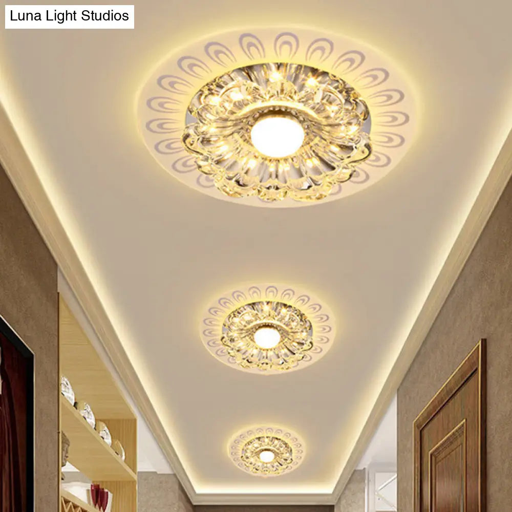 Clear Crystal Led Flush Mount Ceiling Lamp In Warm/White Light - Modernistic Bloom