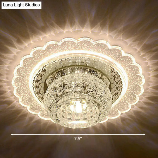 Clear Crystal Led Flush-Mount Ceiling Light Fixture For Aisle With Modernist Design / Warm Flower