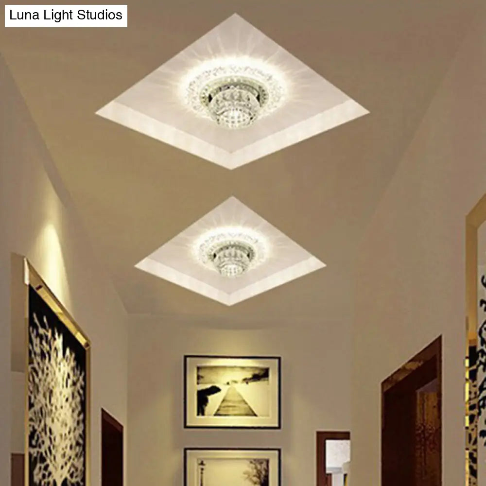 Clear Crystal Led Flush-Mount Ceiling Light Fixture For Aisle With Modernist Design