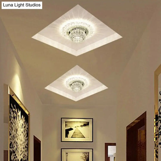 Clear Crystal Led Flush-Mount Ceiling Light Fixture For Aisle With Modernist Design