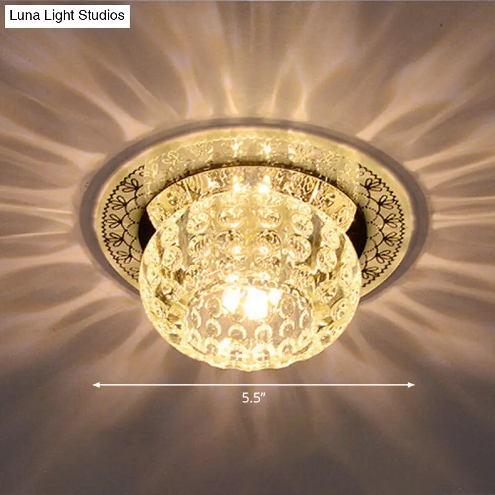 Clear Crystal Led Flush-Mount Ceiling Light Fixture For Aisle With Modernist Design / Warm Round
