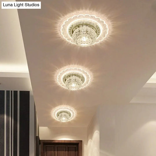 Clear Crystal Led Flush-Mount Ceiling Light Fixture For Aisle With Modernist Design