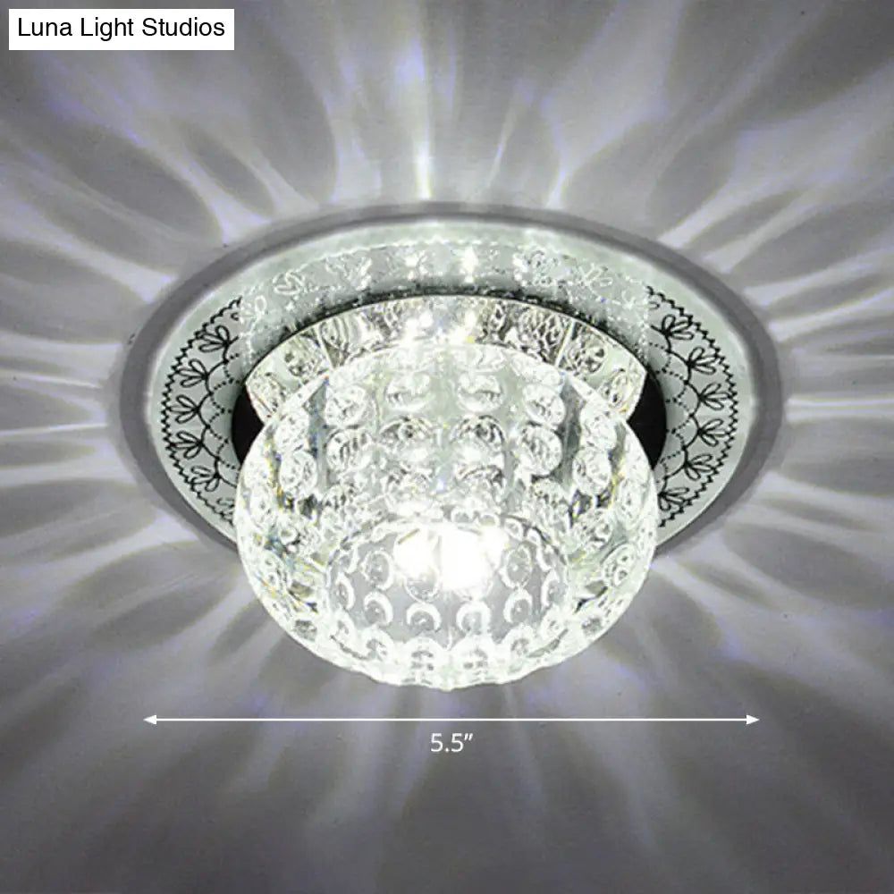 Clear Crystal Led Flush-Mount Ceiling Light Fixture For Aisle With Modernist Design / White Round