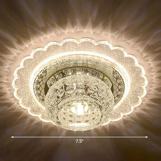 Clear Crystal Led Flush - Mount Ceiling Light Fixture For Aisle With Modernist Design / Warm Flower