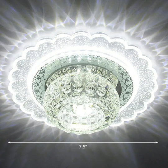 Clear Crystal Led Flush - Mount Ceiling Light Fixture For Aisle With Modernist Design / White Flower