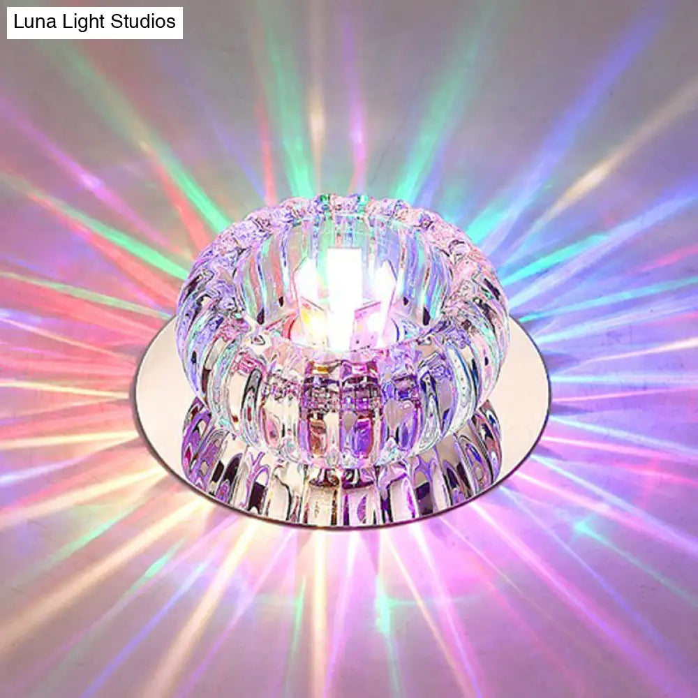 Clear Crystal Led Flush Mount Ceiling Light For Hallways - Simplicity Round Design