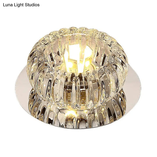 Clear Crystal Led Flush Mount Ceiling Light For Hallways - Simplicity Round Design