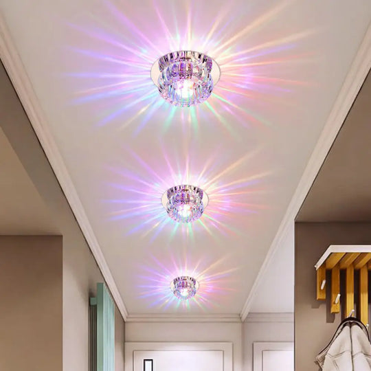 Clear Crystal Led Flush Mount Ceiling Light For Hallways - Simplicity Round Design / 3W Multi Color