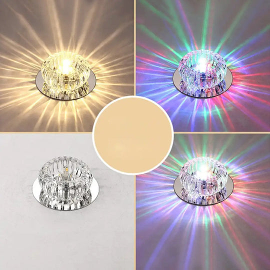 Clear Crystal Led Flush Mount Ceiling Light For Hallways - Simplicity Round Design / 3W Third Gear