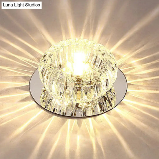 Clear Crystal Led Flush Mount Ceiling Light For Hallways - Simplicity Round Design