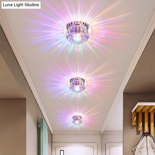 Clear Crystal Led Flush Mount Ceiling Light For Hallways - Simplicity Round Design / 3W Multi Color