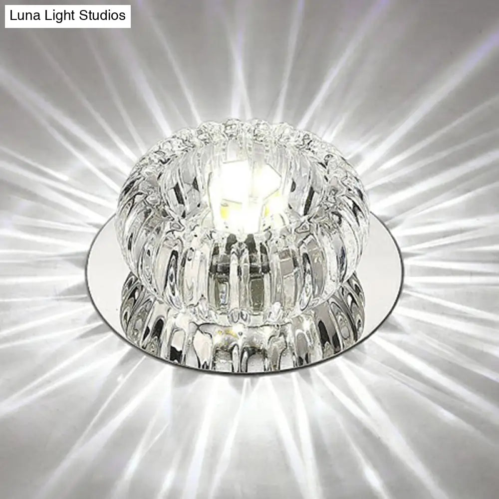 Clear Crystal Led Flush Mount Ceiling Light For Hallways - Simplicity Round Design