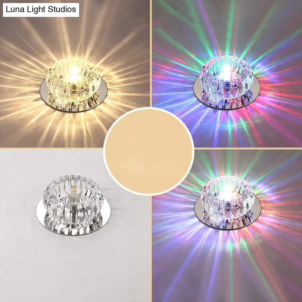 Clear Crystal Led Flush Mount Ceiling Light For Hallways - Simplicity Round Design / 3W Third Gear