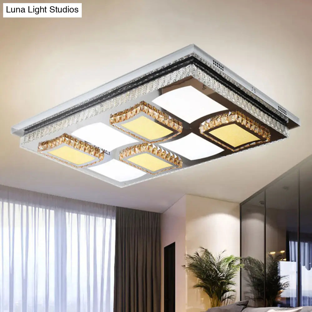 Clear Crystal Led Flush Mount Ceiling Light For Simple Living Room With Block Design